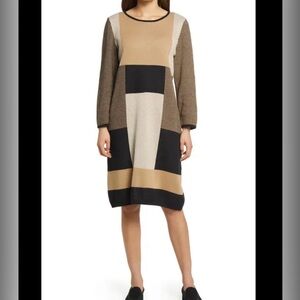 Anne Klein Brand Black & Tan Jessie Colorblock Sweater Dress size L